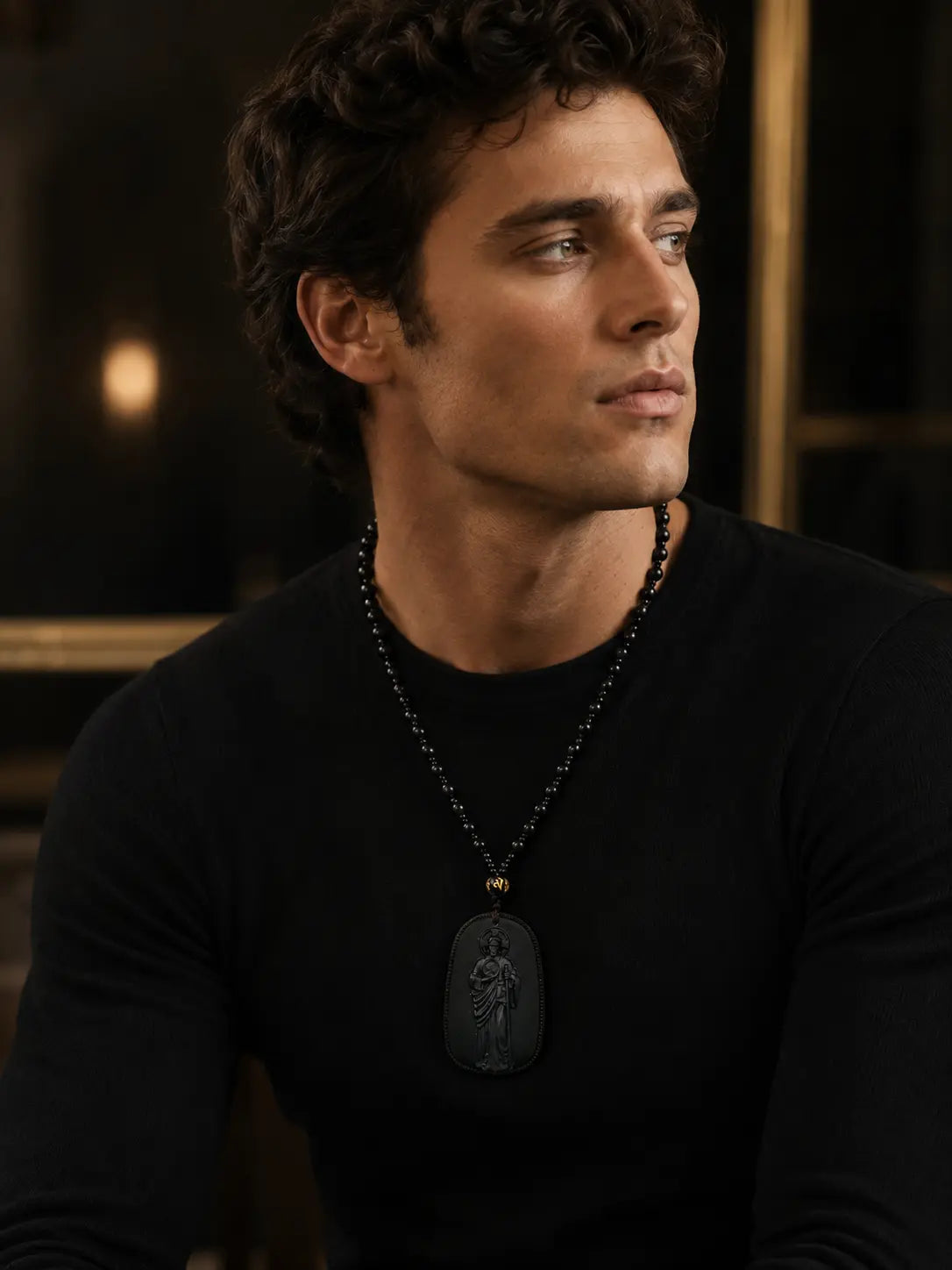 Men'S Casual Style Necklace with Black Glass Beads and Jesus Pendant | Minimalist Faith-Inspired Jewelry, Meaningful Gifts for Daily Wear, Casual Style Necklaces, Gift for Friends, Men'S Jewelry, Chain Necklace