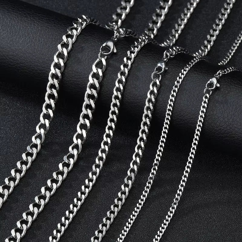 3Mm Men'S Cuban Chain Necklace Simple Stainless Steel Necklace Fashion Titanium Steel Jewelry Trend Accessories Gift