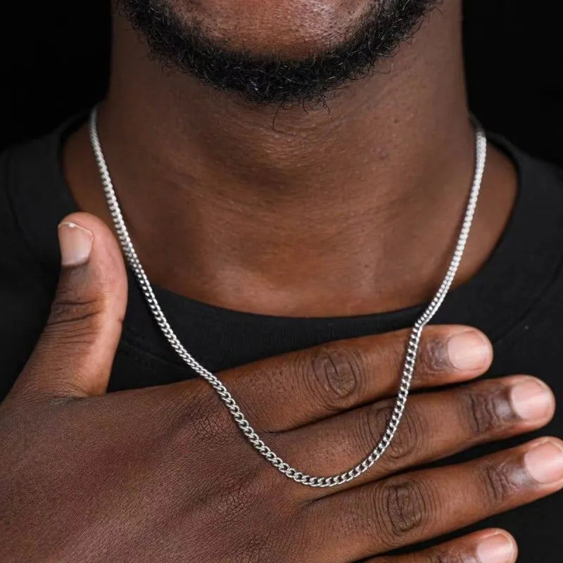 3Mm Men'S Cuban Chain Necklace Simple Stainless Steel Necklace Fashion Titanium Steel Jewelry Trend Accessories Gift
