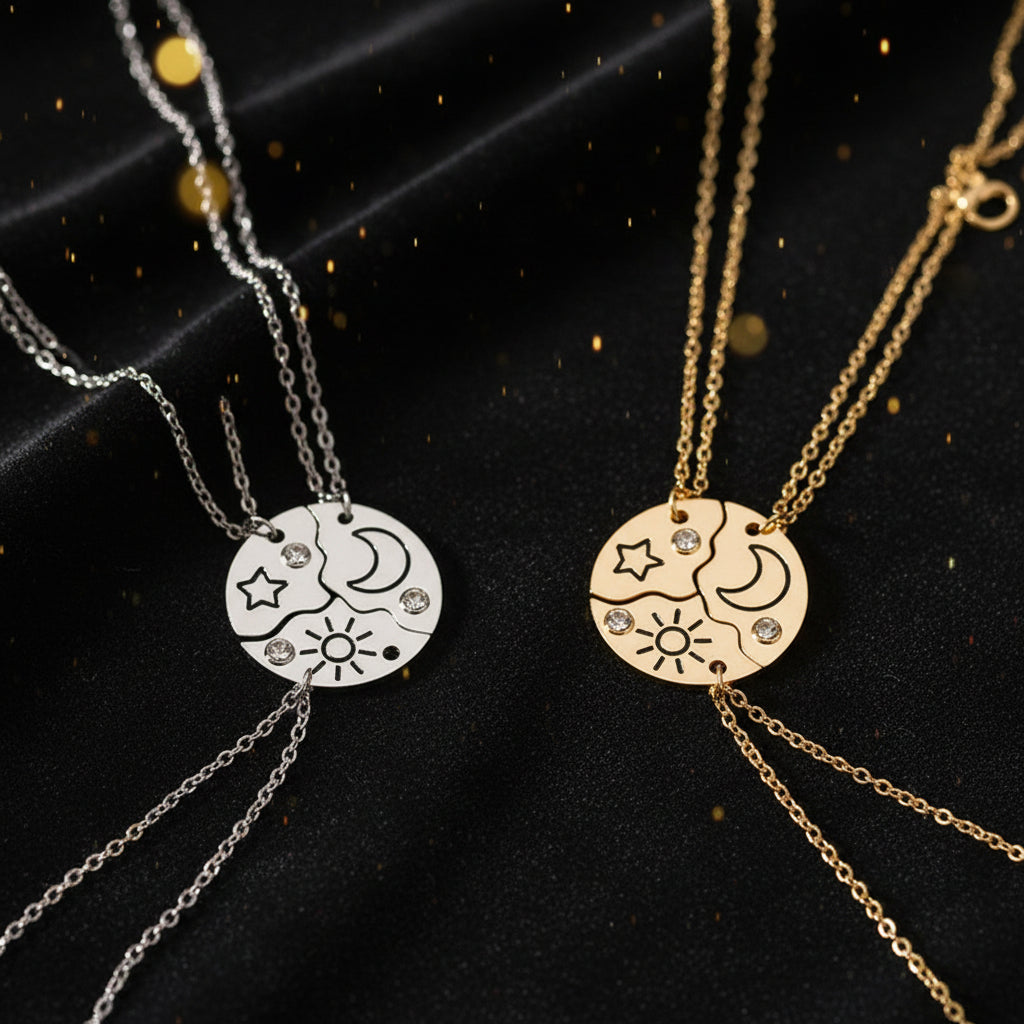 3Pcs Best Friend Zircon Sun Star Moon Pendant Necklace Friendship Choker Chain 2025 Fashion Jewelry Accessories Gift