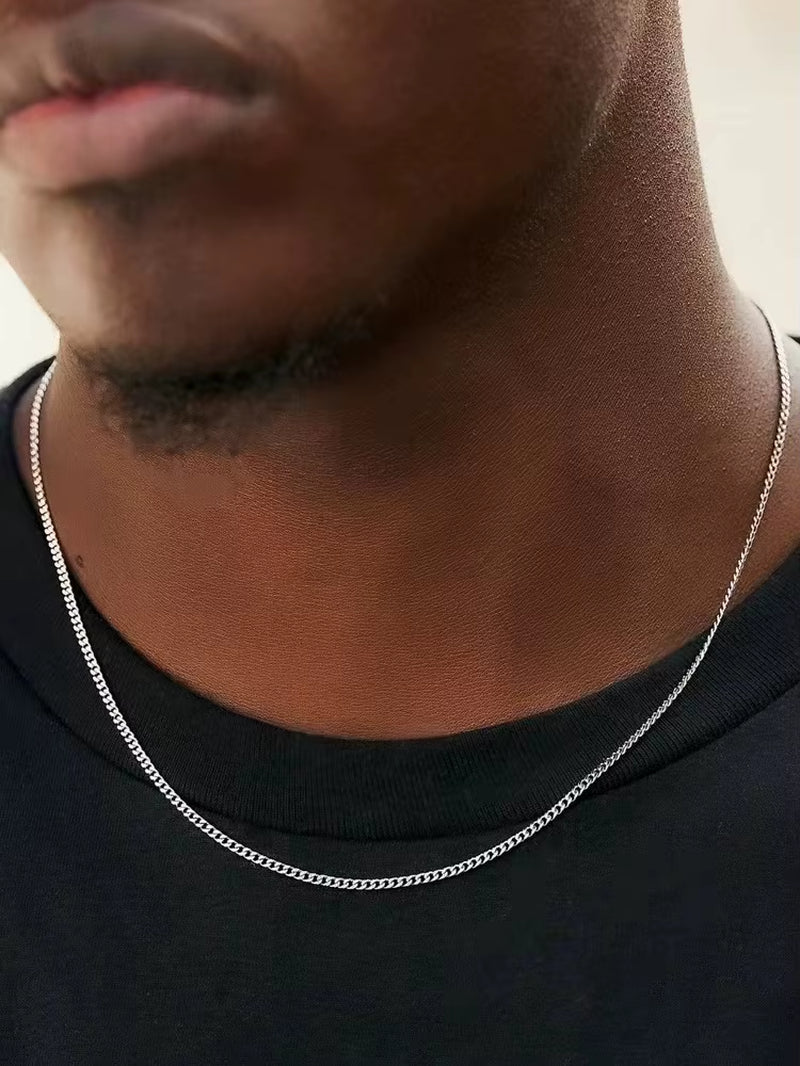3Mm Men'S Cuban Chain Necklace Simple Stainless Steel Necklace Fashion Titanium Steel Jewelry Trend Accessories Gift