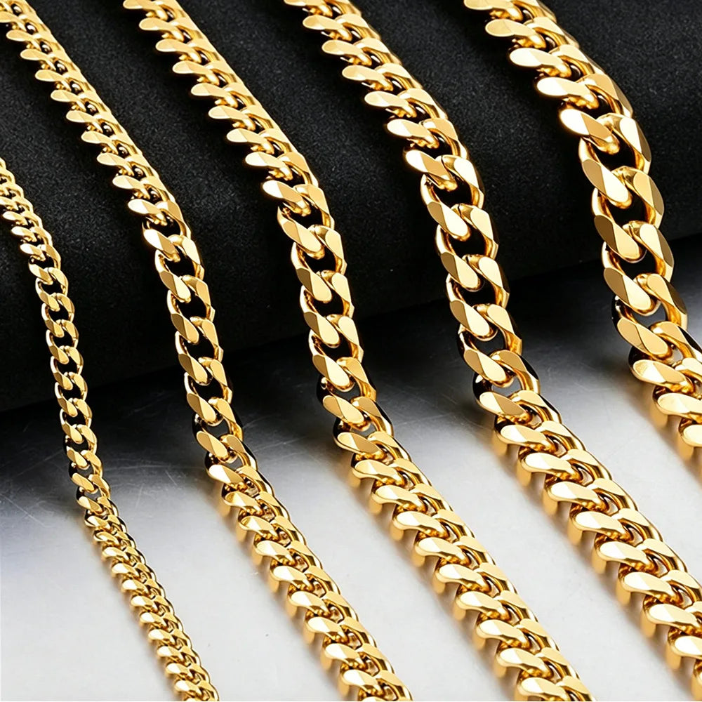 3Mm Men'S Cuban Chain Necklace Simple Stainless Steel Necklace Fashion Titanium Steel Jewelry Trend Accessories Gift
