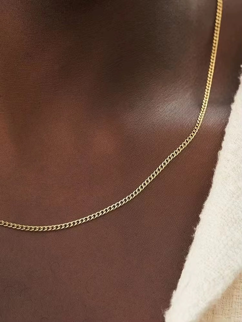 3Mm Men'S Cuban Chain Necklace Simple Stainless Steel Necklace Fashion Titanium Steel Jewelry Trend Accessories Gift