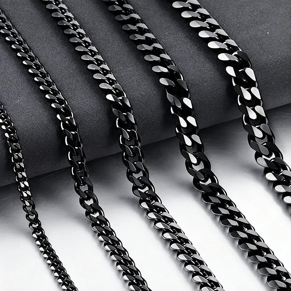 3Mm Men'S Cuban Chain Necklace Simple Stainless Steel Necklace Fashion Titanium Steel Jewelry Trend Accessories Gift