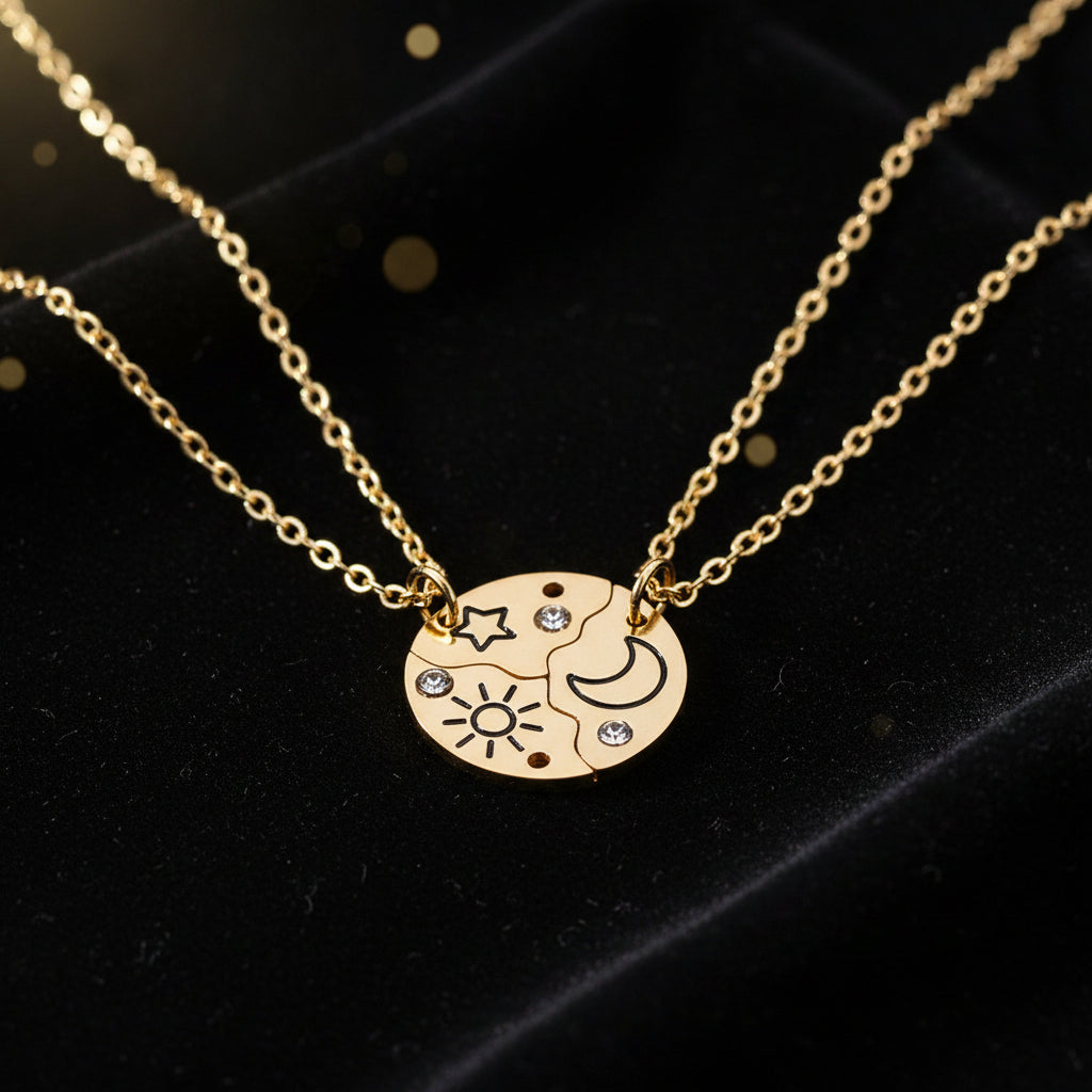 3Pcs Best Friend Zircon Sun Star Moon Pendant Necklace Friendship Choker Chain 2025 Fashion Jewelry Accessories Gift