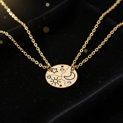 3Pcs Best Friend Zircon Sun Star Moon Pendant Necklace Friendship Choker Chain 2025 Fashion Jewelry Accessories Gift