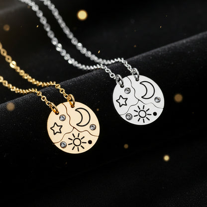 3Pcs Best Friend Zircon Sun Star Moon Pendant Necklace Friendship Choker Chain 2025 Fashion Jewelry Accessories Gift