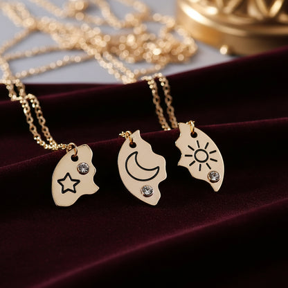 3Pcs Best Friend Zircon Sun Star Moon Pendant Necklace Friendship Choker Chain 2025 Fashion Jewelry Accessories Gift