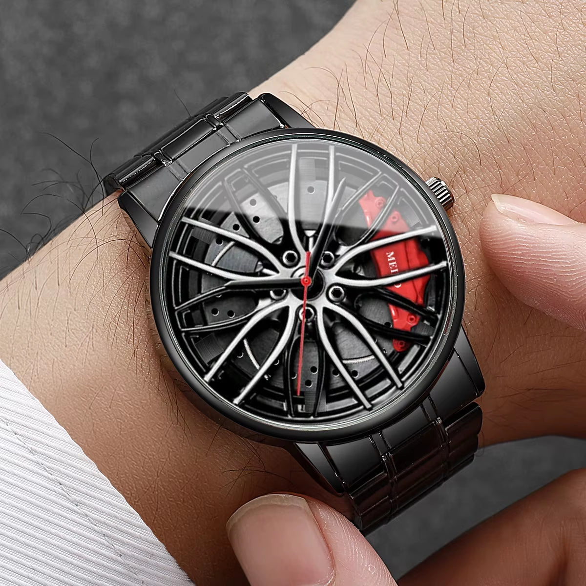 Fashion Men Sports Watches 3D Car Wheel Stainless Steel Band Wrist Watch Men'S Quartz Watch Men'S Watches